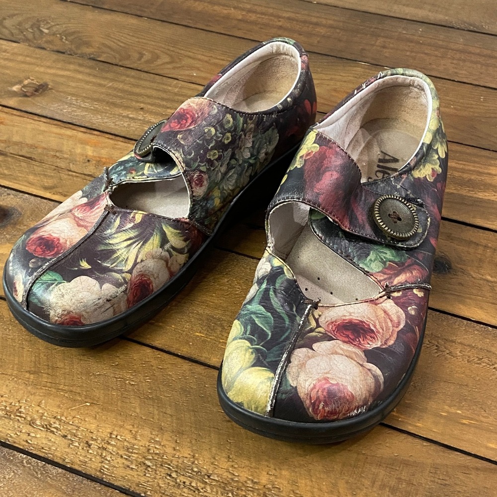 Alegria KAI-556 Floral Leather Mary Jane Clog Shoes Womens 38
